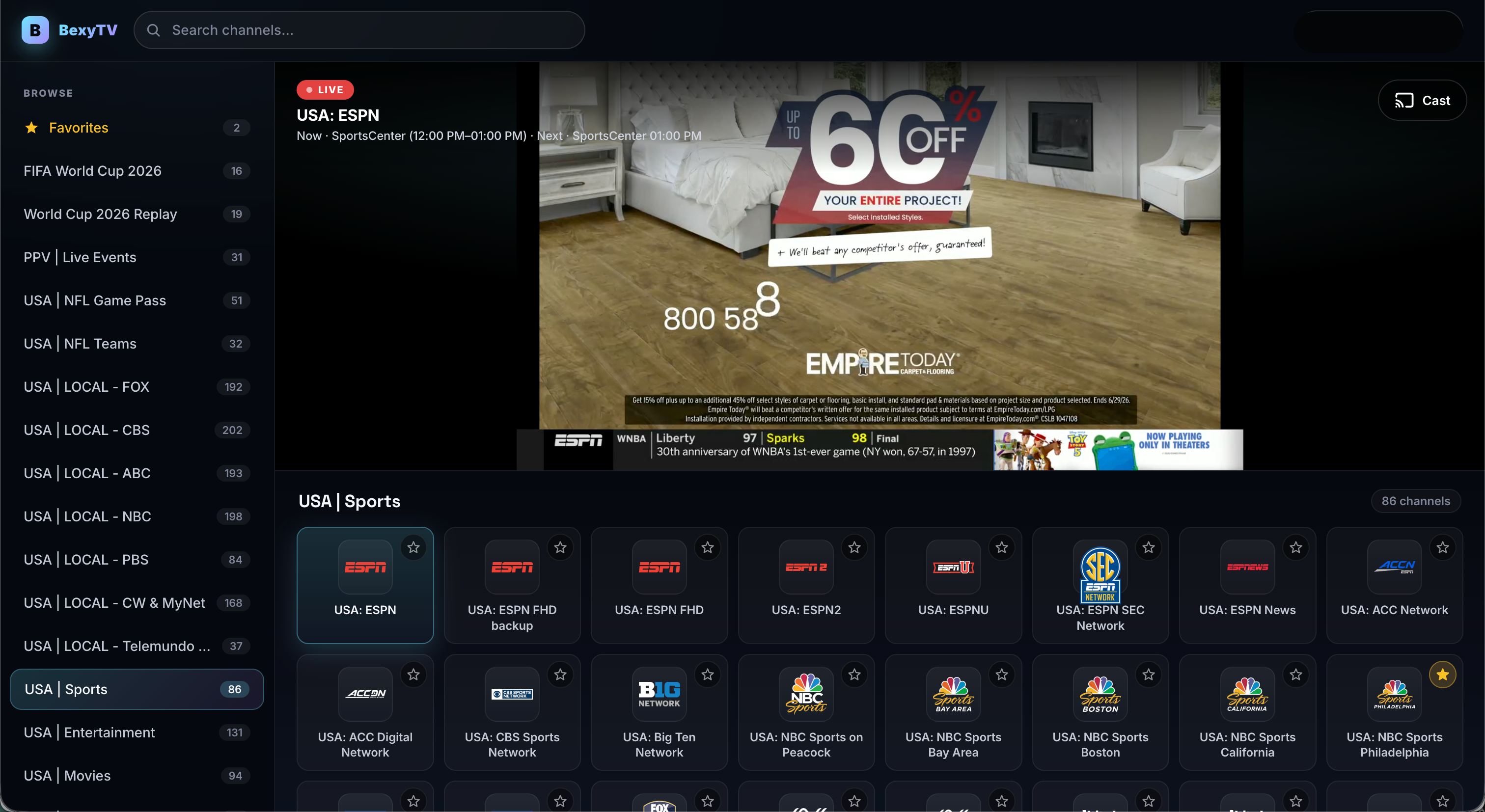 BexyTV web player preview